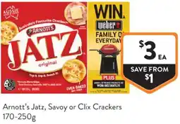 Foodworks Arnott's Jatz, Savoy or Clix Crackers offer
