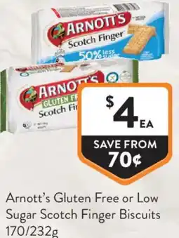 Foodworks Arnott's Gluten Free or Low Sugar Scotch Finger Biscuits offer