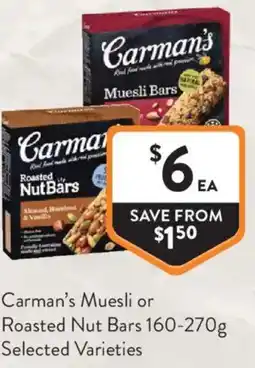 Foodworks Carman's Muesli or Roasted Nut Bars offer