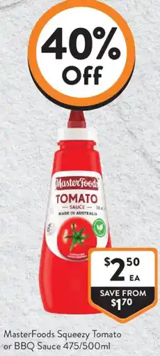 Foodworks MasterFoods Squeezy Tomato or BBQ Sauce offer