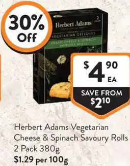 Foodworks Herbert Adams Vegetarian Cheese & Spinach Savoury Rolls offer