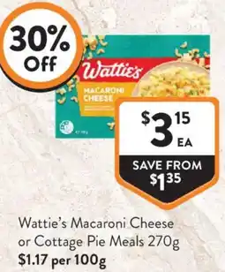 Foodworks Wattie's Macaroni Cheese or Cottage Pie Meals offer