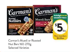 Foodworks Carman's Muesli or Roasted Nut Bars 160-270g offer