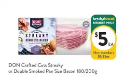 Foodworks DON Crafted Cuts Streaky or Double Smoked Pan Size Bacon offer