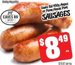 Farmer Jack's Caves Rd Angus or Farm House Pork SAUSAGES offer