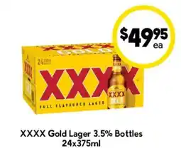 Drakes XXXX Gold Lager 3.5% Bottles 24x375ml offer