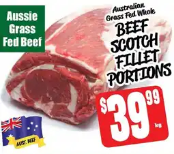Farmer Jack's Australian grass fed whole beef scotch fillet portions offer