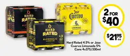 Drakes Hard Rated 4.5% or Jose Cuervo Limonada 5% Cans offer