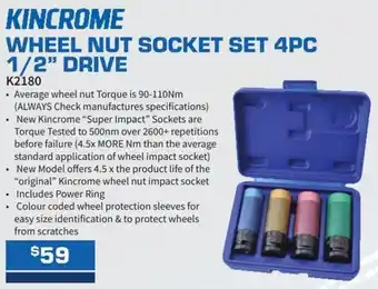 Wheel nut socket set 1/2 drive