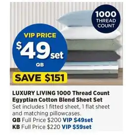 Spotlight Luxury living 1000 thread count egyptian cotton blend sheet set offer