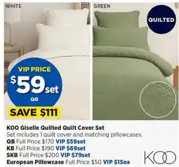 Spotlight Koo giselle quilted quilt cover set offer