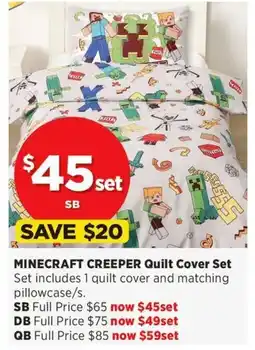 Spotlight Minecraft creeper quilt cover set offer
