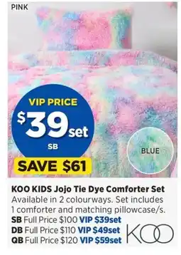 Spotlight Koo kids jojo tie dye comforter set offer