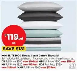 Spotlight Koo elite 1000 thread count cotton sheet set offer