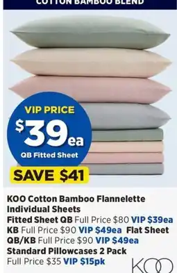 Spotlight Koo cotton bamboo flannelette individual sheets offer