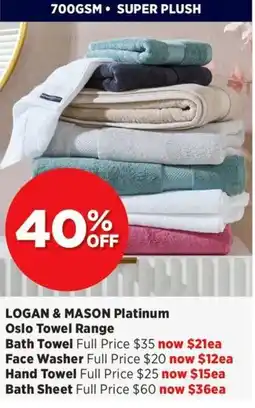 Spotlight LOGAN & MASON Platinum Oslo Towel Range Bath Towel offer