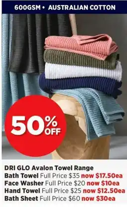 Spotlight DRI GLO Avalon Towel Range Bath Towel offer