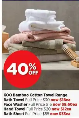 Spotlight KOO Bamboo Cotton Towel Range Bath Towel offer