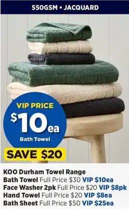 Spotlight Koo durham towel range bath towel offer