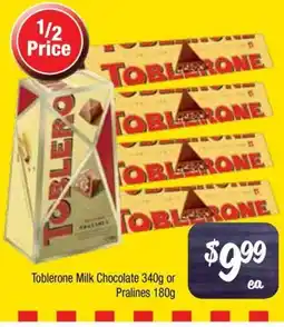 Farmer Jack's Toblerone Milk Chocolate or Pralines offer