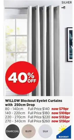 Spotlight Willow blockout eyelet curtains with drop offer