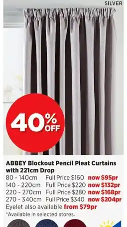 Spotlight Abbey blockout pencil pleat curtains with drop offer