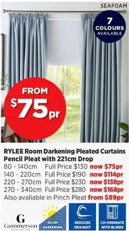 Spotlight Rylee room darkening pleated curtains pencil pleat with drop offer