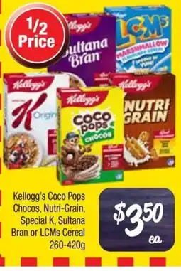 Farmer Jack's Kellogg's Coco Pops Chocos, Nutri-Grain, Special K, Sultana Bran or LCMs Cereal offer