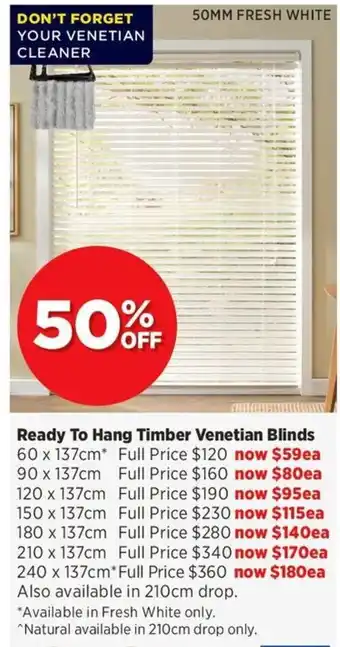 Spotlight Ready To Hang Timber Venetian Blinds offer