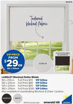 Spotlight Langley blockout roller blinds offer