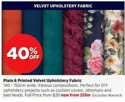 Spotlight Plain & Printed Velvet Upholstery Fabric offer