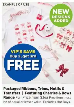 Spotlight Packaged Ribbons Trims Motifs & Transfers Featuring Cherries & Bows Range offer