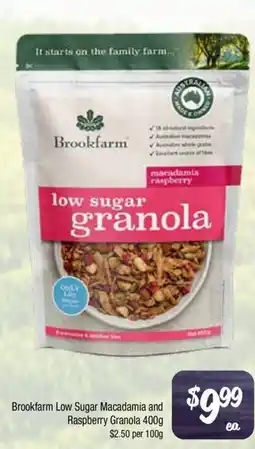 Farmer Jack's Brookfarm Low Sugar Macadamia and Raspberry Granola offer