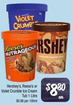 Farmer Jack's Hershey's, Reese's or Violet Crumble Ice Cream Tub offer
