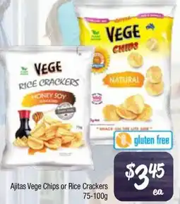 Farmer Jack's Ajitas Vege Chips or Rice Crackers offer