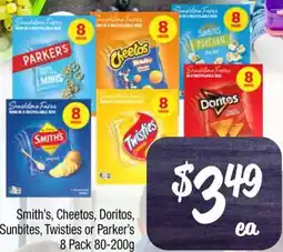 Farmer Jack's Smith's, Cheetos, Doritos, Sunbites, Twisties or Parker's offer