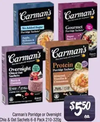 Farmer Jack's Carman's Porridge or Overnight Chia & Oat Sachets offer