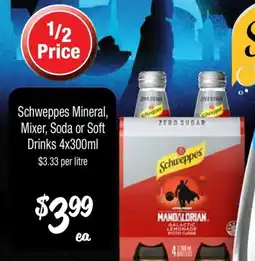 Farmer Jack's Schweppes Mineral, Mixer, Soda or Soft Drinks offer
