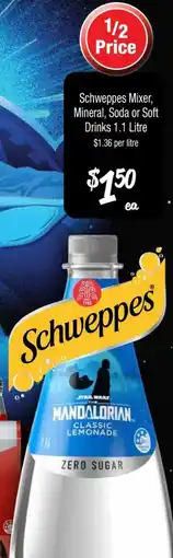 Farmer Jack's Schweppes Mixer, Mineral, Soda or Soft Drinks offer