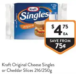 Foodworks Kraft Original Cheese Singles or Cheddar Slices offer