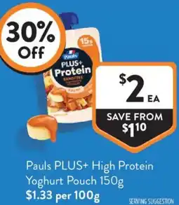 Foodworks Pauls PLUS+ High Protein Yoghurt Pouch offer
