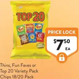 Foodworks Thins, Fun Faves or Top 20 Variety Pack Chips offer