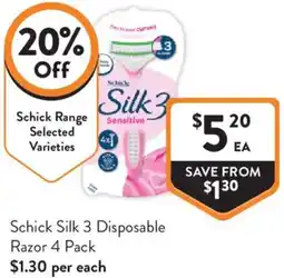 Foodworks Schick Silk 3 Disposable Razor offer