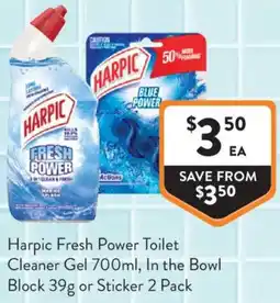Foodworks Harpic Fresh Power Toilet Cleaner Gel , In the Bowl Block or Sticker offer