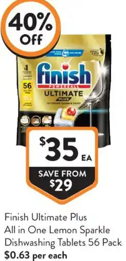 Foodworks Finish Ultimate Plus All in One Lemon Sparkle Dishwashing Tablets offer
