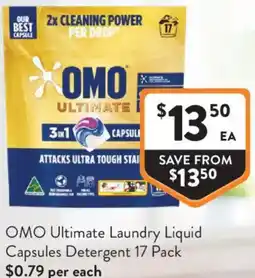 Foodworks OMO Ultimate Laundry Liquid Capsules Detergent offer