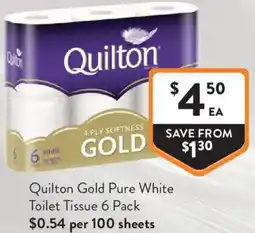 Foodworks Quilton Gold Pure White Toilet Tissue offer
