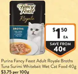Foodworks Purina Fancy Feast Adult Royale Broths Tuna Surimi Whitebait Wet Cat Food offer