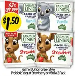 NQR Farmers Union Greek Style Probiotic Yogurt Strawberry or Vanilla 2 Pack offer