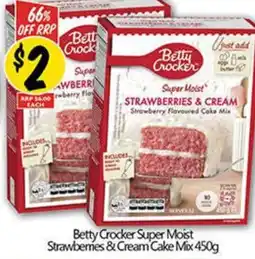 NQR Betty Crocker Super Moist Strawbemes & Cream Cake Mix 450g offer